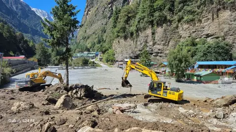 Efforts continue to clear blocked Marsyangdi River in Manang, some houses flooded