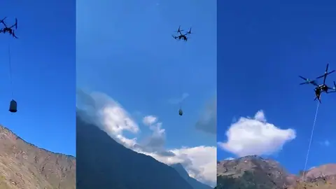 Relief supplies delivered by drone to remote Gorkha settlements cut off by floods
