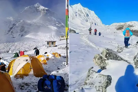 हिमपातले पुरिएको डोल्पा–मुस्ताङ जोड्ने भेरल पास स्थानीयले आफ्नै खर्चमा खुलाउँदै