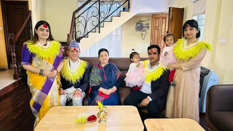 Former president Bhandari gives Dashain tika to daughter, son-in-law and public