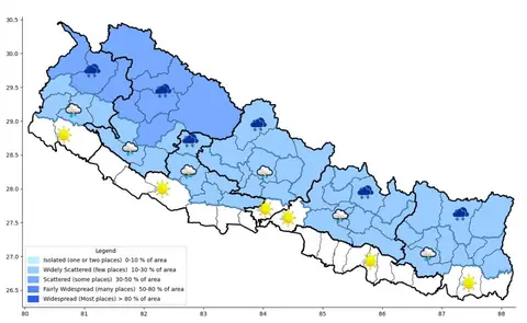 कर्णाली र सुदूरपश्चिमका हिमाली भागमा आज हल्का वर्षा र हिमपातको सम्भावना