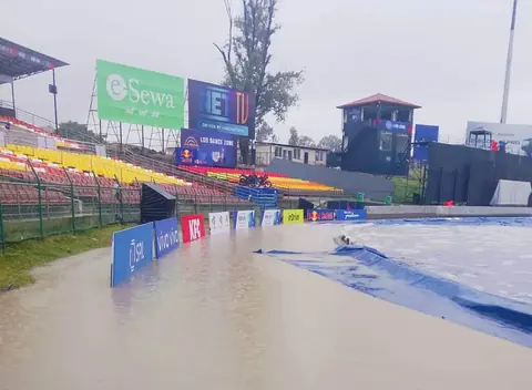 लगातारको वर्षाले त्रिवि क्रिकेट मैदान जलमग्न, एनपीएलका आजका दुवै खेल प्रभावित