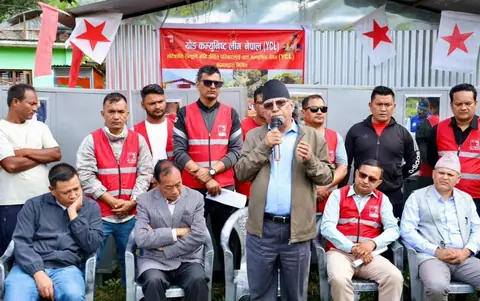 Prachanda hands over 21 temporary shelters built by YCL for flood and landslide victims in Nuwakot